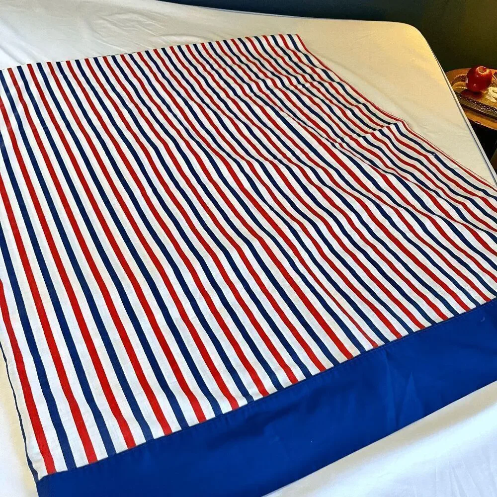 VTG Pequot Nautical Stripe Sheet Set Full Coastal Preppy USA Muslin
